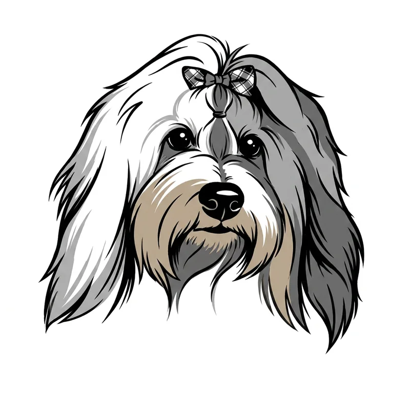 The same dog drawn as engraving linework